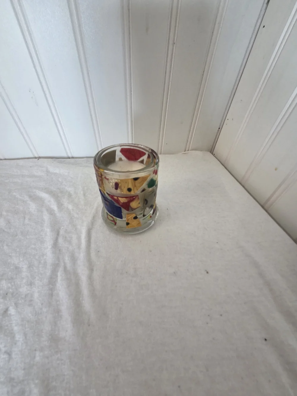 Libbey Hand-Painted Multicolor Mosiac Glass Jar Candle